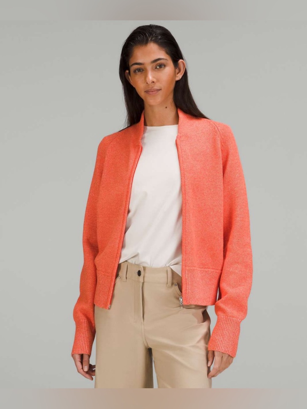 Lululemon Cotton-Blend Full-Zip Sweater Heathered Solar Orange M